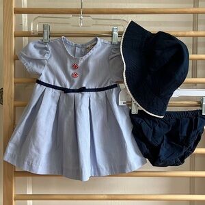 Vintage Cotton Blue & White Striped Dress with red gingham pattern buttons